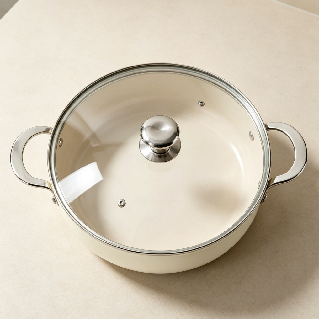 Beige 4 QT Ceramic Stock Pot with Lid Stay-Cool Handle - Image 2
